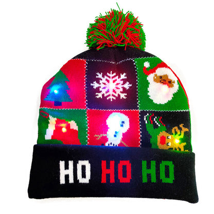 LED Christmas Hat Sweater Knitted Beanie Christmas Light Up Knitted Hat Christmas Gift  Kids Xmas New Year Decorations