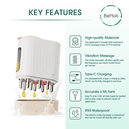 Masajeador de cuero cabelludo con aplicador de aceite eléctrico 2 en 1.