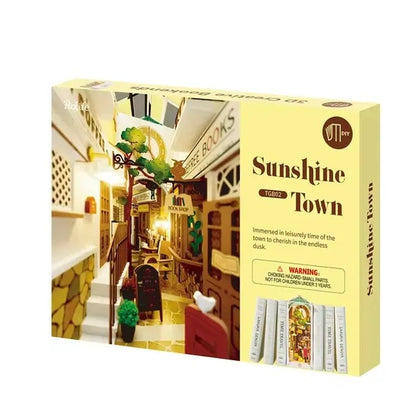 Rolife DIY Book Nook Kit Sunshine Town  DIY Miniature Booknook Kit Creative Decorative Bookend Bookshelf Insert 3D Puzzles For Adults, Halloween Christmas Decorations Gifts